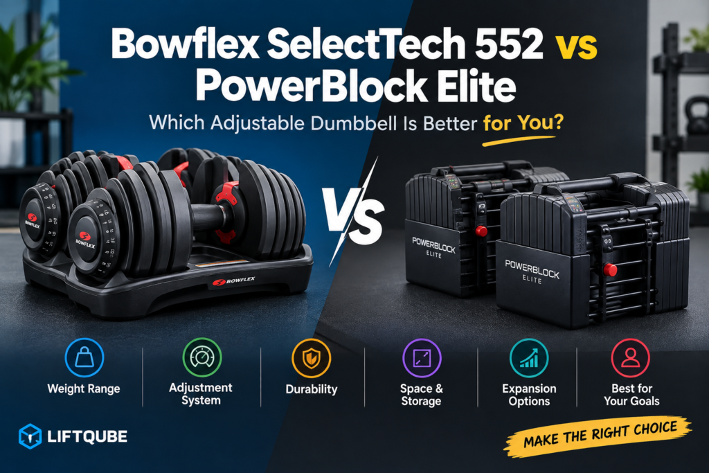 Bowflex SelectTech 552 vs PowerBlock Elite adjustable dumbbells comparison